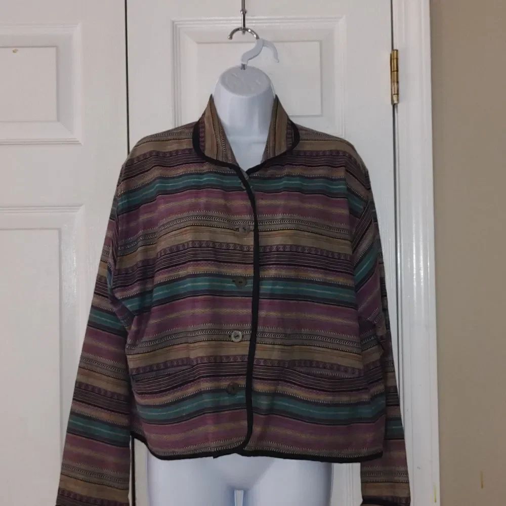 L.L. Bean Vintage striped multicolor button down light weight jacket  Sz 12